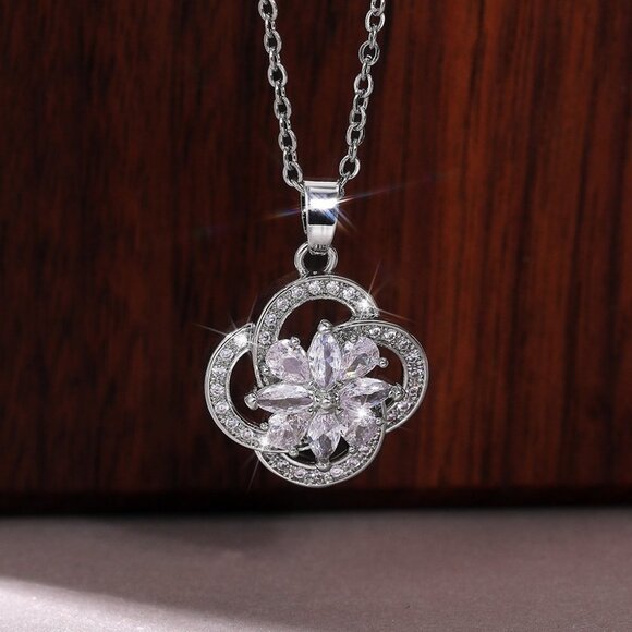 🌸Flower Hollow Romantic 925 Silver Plated Pendant Necklace for Women, MARR9014 - Picture 1 of 5